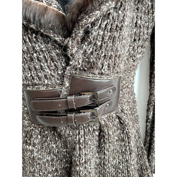 Carina Y2K Mohair Wool Cardigan Sweater Fur Collar Belted Knit Brown 90s Size M - Picture 7 of 11